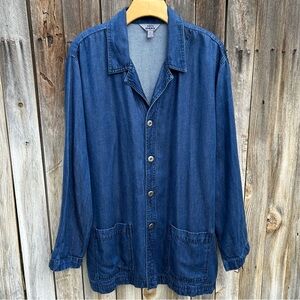 Vintage Amy K Su Chore Barn Denim Blue Jean Jacket Tencel Lyocell XL